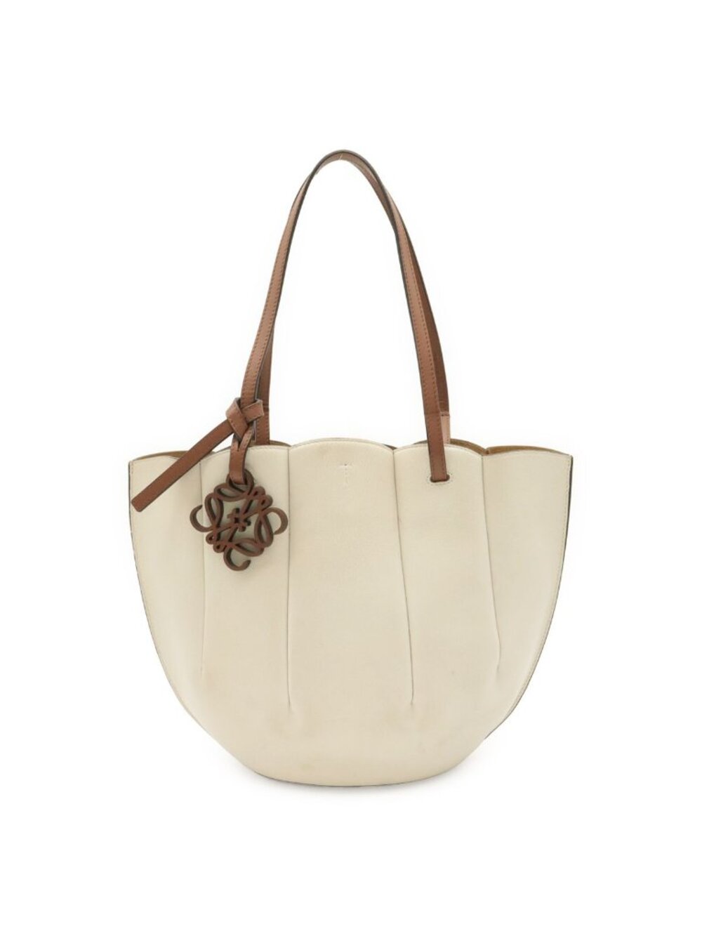 Loewe Shell Tote Small Shoulder Bag Leather Soft White Brown
